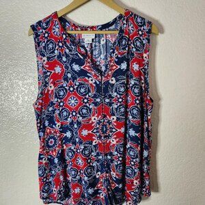 Liz Claiborne Women's XL Top Split Neckline With Buttons Navy Blue